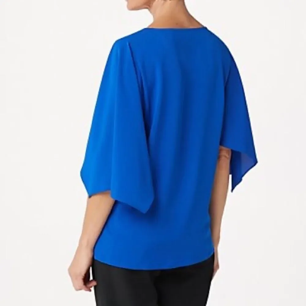 💕Dennis Basso Cape Sleeves Woven Scoop-Neck Top